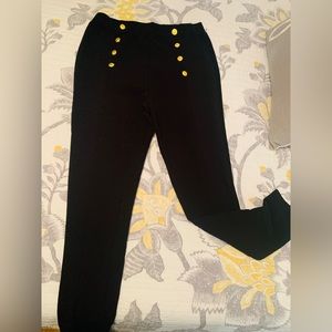 Black elastic waist dress pants/legging material with pleats and good buttons